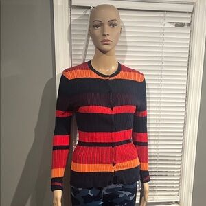 Brooks Brothers Women's Striped Cardigan - Red, Orange, Black